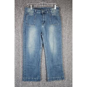 Jeans Wide Leg Pants Womens XL Blue Patch Pocket High Rise Stretch Denim